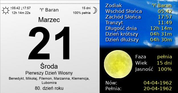 21 Marca 1962 - Pierwszy Dzień Wiosny. Kartka z Kalendarza