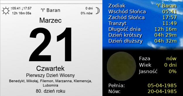 21 Marca 1985 - Pierwszy Dzień Wiosny. Kartka z Kalendarza