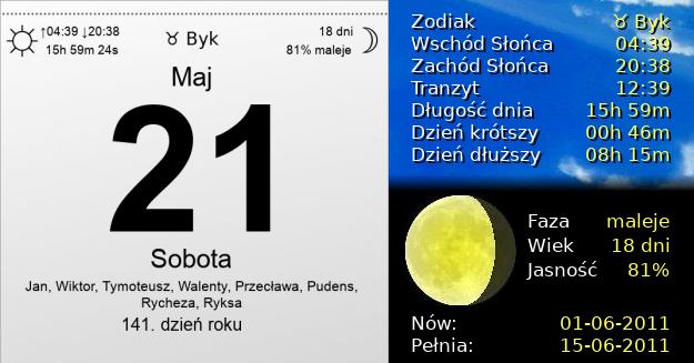 21 Maja 2011 - Sobota. Kartka z Kalendarza