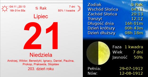 21 Lipca 1912 - Niedziela. Kartka z Kalendarza