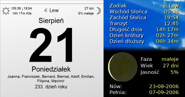 21 Sierpnia 2006 - Poniedziałek. Kartka z Kalendarza