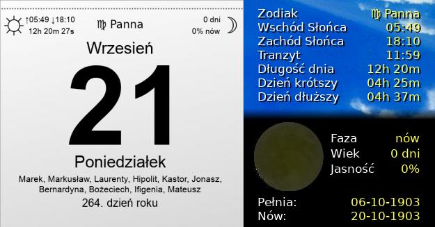 21 Września 1903 - Poniedziałek. Kartka z Kalendarza