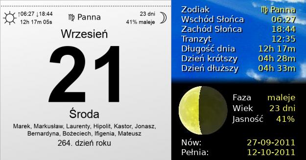 21 Września 2011 - Środa. Kartka z Kalendarza