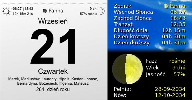 21 Września 2034 - Czwartek. Kartka z Kalendarza