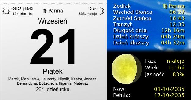21 Września 2035 - Piątek. Kartka z Kalendarza
