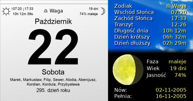 22 Października 2005 - Sobota. Kartka z Kalendarza