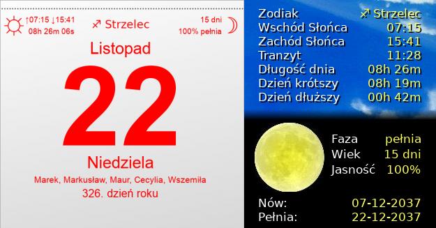 22 Listopada 2037 - Niedziela. Kartka z Kalendarza