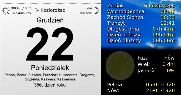 22 Grudnia 1919 - Poniedziałek. Kartka z Kalendarza