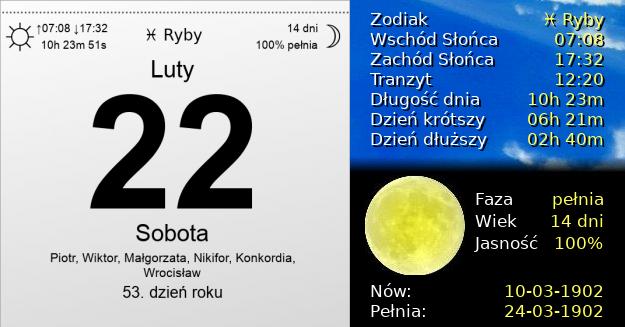 22 Lutego 1902 - Sobota. Kartka z Kalendarza