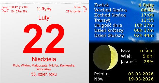 22 Lutego 2026 - Niedziela. Kartka z Kalendarza