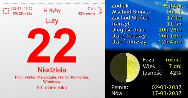 22 Lutego 2037 - Niedziela. Kartka z Kalendarza