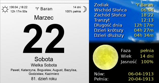 22 Marca 1913 - Wielka Sobota. Kartka z Kalendarza
