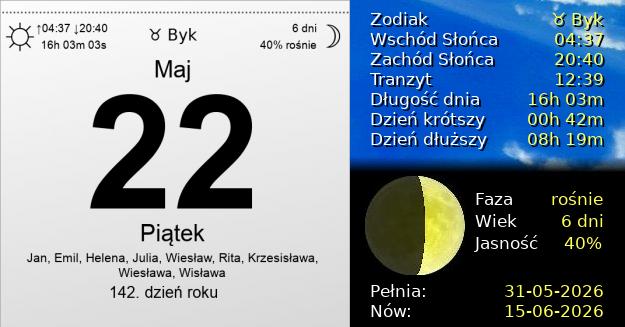 22 Maja 2026 - Piątek. Kartka z Kalendarza