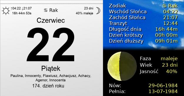 22 Czerwca 1984 - Piątek. Kartka z Kalendarza