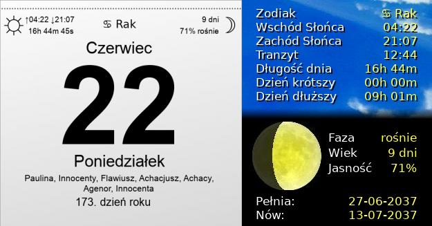 22 Czerwca 2037 - Poniedziałek. Kartka z Kalendarza