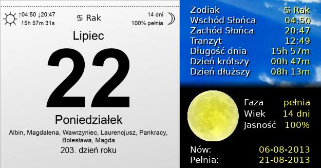 22 Lipca 2013 - Poniedziałek. Kartka z Kalendarza