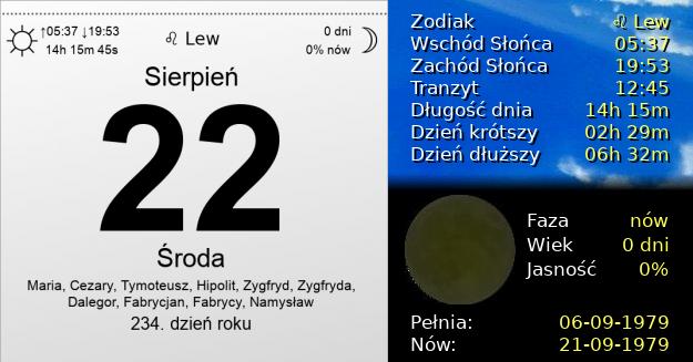 22 Sierpnia 1979 - Środa. Kartka z Kalendarza