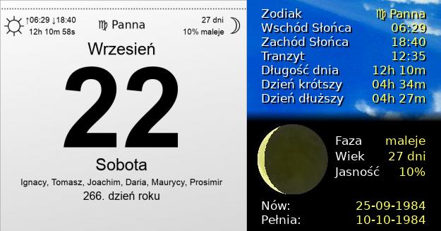 22 Września 1984 - Sobota. Kartka z Kalendarza