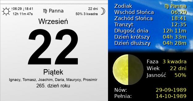 22 Września 1989 - Piątek. Kartka z Kalendarza