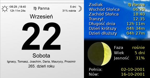 22 Września 2001 - Sobota. Kartka z Kalendarza