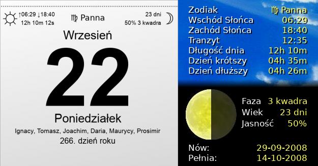 22 Września 2008 - Poniedziałek. Kartka z Kalendarza