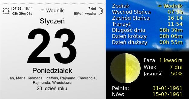 23 Stycznia 1961 - Poniedziałek. Kartka z Kalendarza