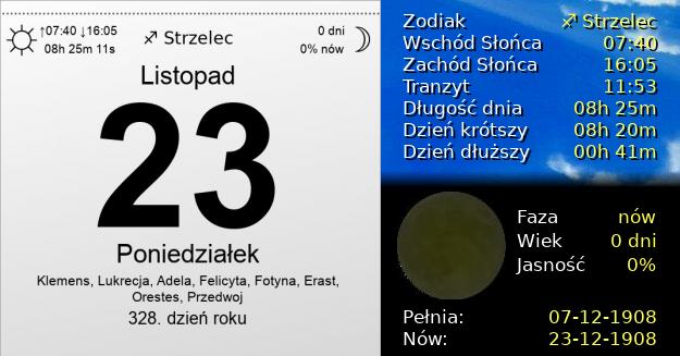 23 Listopada 1908 - Poniedziałek. Kartka z Kalendarza