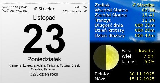 23 Listopada 1925 - Poniedziałek. Kartka z Kalendarza
