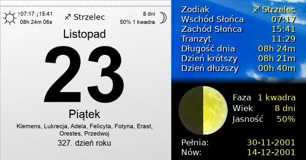 23 Listopada 2001 - Piątek. Kartka z Kalendarza