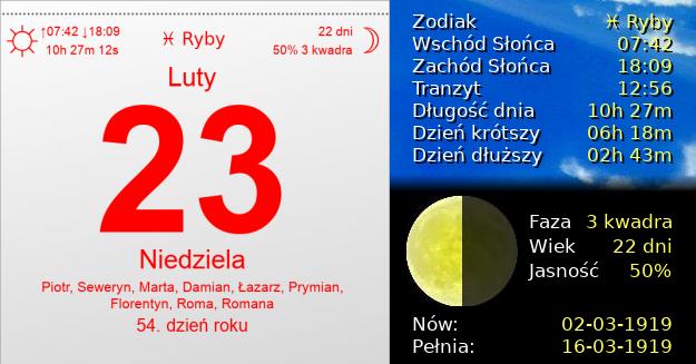 23 Lutego 1919 - Niedziela. Kartka z Kalendarza
