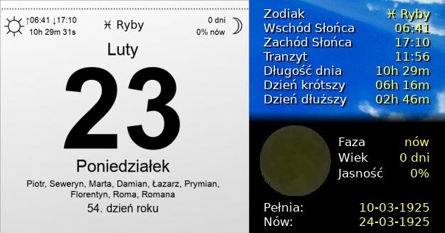 23 Lutego 1925 - Poniedziałek. Kartka z Kalendarza