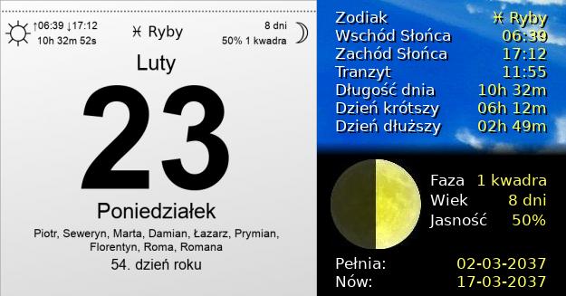 23 Lutego 2037 - Poniedziałek. Kartka z Kalendarza