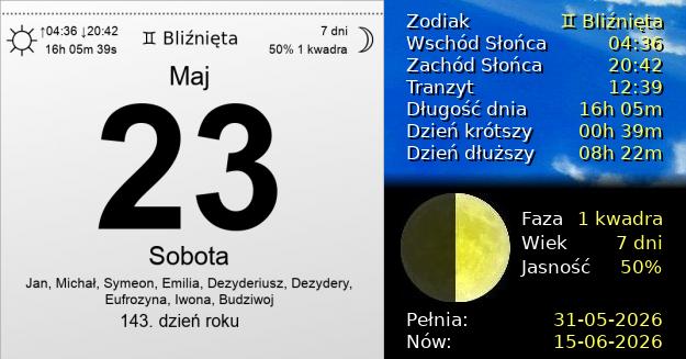 23 Maja 2026 - Sobota. Kartka z Kalendarza