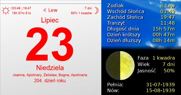 23 Lipca 1939 - Niedziela. Kartka z Kalendarza
