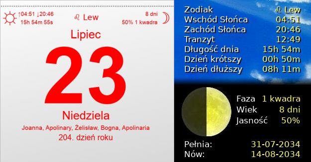 23 Lipca 2034 - Niedziela. Kartka z Kalendarza