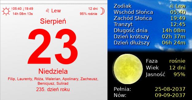 23 Sierpnia 2037 - Niedziela. Kartka z Kalendarza