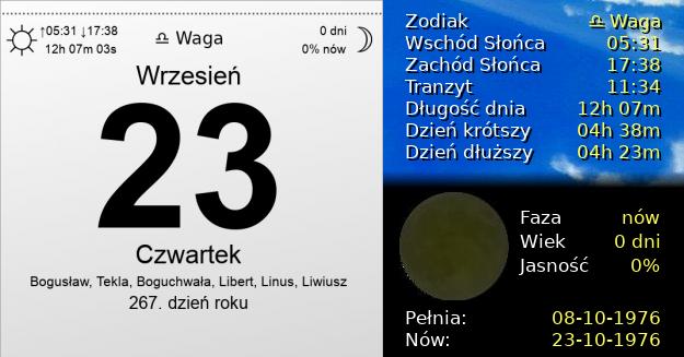 23 Września 1976 - Czwartek. Kartka z Kalendarza