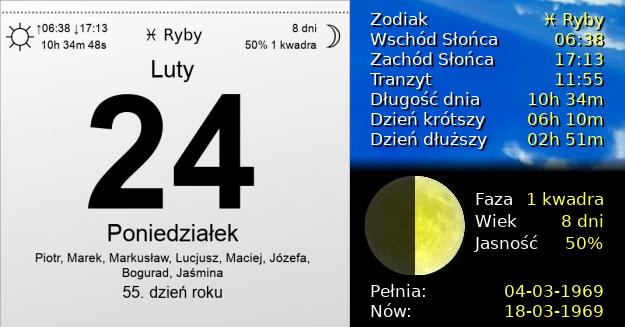 24 Lutego 1969 - Poniedziałek. Kartka z Kalendarza