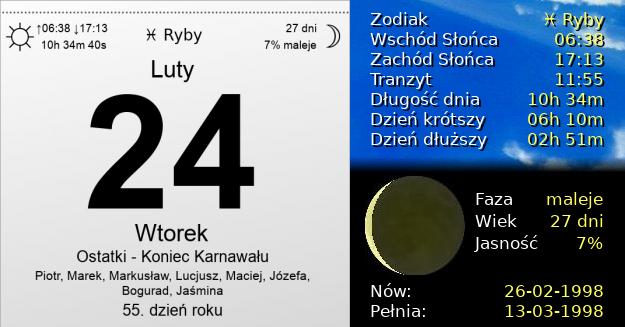 24 Lutego 1998 - Ostatki - Koniec Karnawału. Kartka z Kalendarza