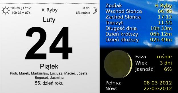 24 Lutego 2012 - Piątek. Kartka z Kalendarza
