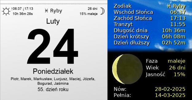 24 Lutego 2025 - Poniedziałek. Kartka z Kalendarza