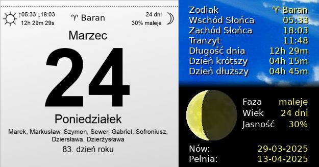 24 Marca 2025 - Poniedziałek. Kartka z Kalendarza