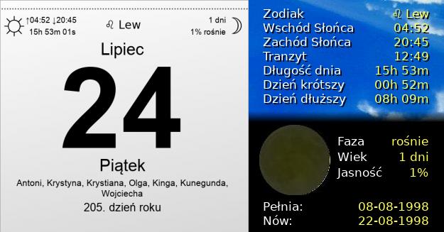 24 Lipca 1998 - Piątek. Kartka z Kalendarza