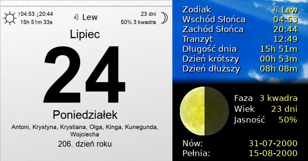 24 Lipca 2000 - Poniedziałek. Kartka z Kalendarza