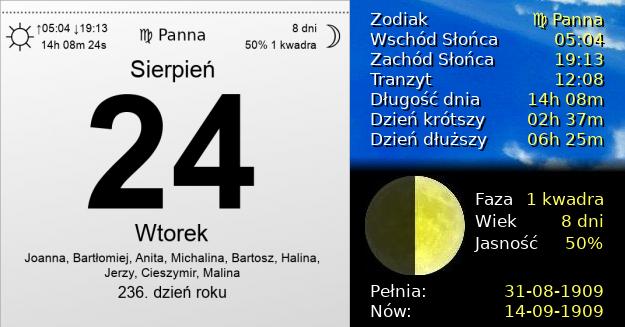 24 Sierpnia 1909 - Wtorek. Kartka z Kalendarza