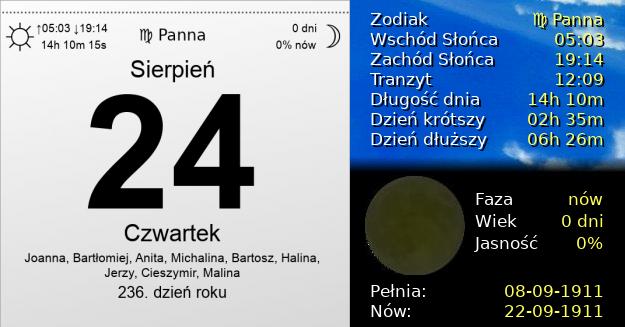 24 Sierpnia 1911 - Czwartek. Kartka z Kalendarza