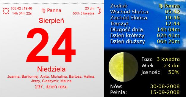 24 Sierpnia 2008 - Niedziela. Kartka z Kalendarza