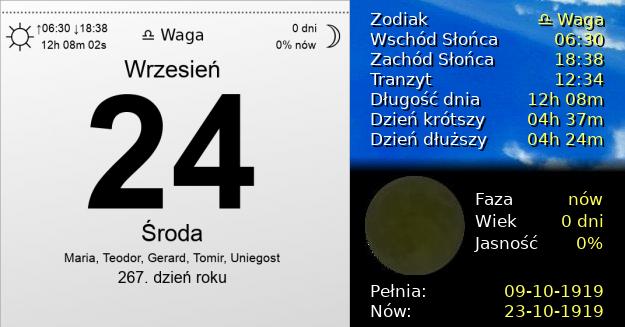 24 Września 1919 - Środa. Kartka z Kalendarza