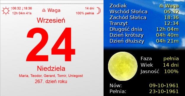 24 Września 1961 - Niedziela. Kartka z Kalendarza