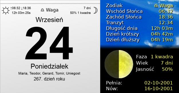 24 Września 2001 - Poniedziałek. Kartka z Kalendarza